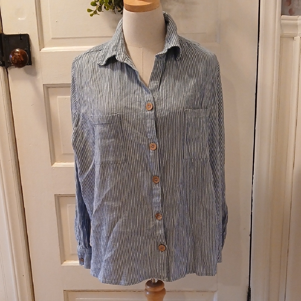 Billabong Blue Striped Button-Up Top
